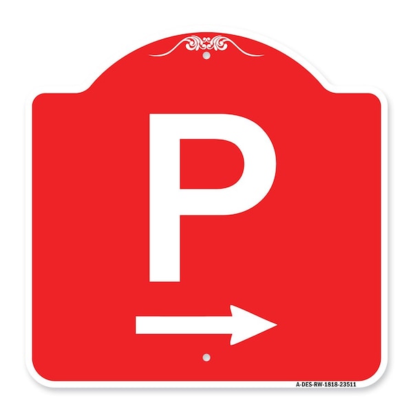 Signmission Designer Series PW/ Right Arrow, Red & White Aluminum Architectural Sign, 18" x 18", RW-1818-23511 A-DES-RW-1818-23511 - main